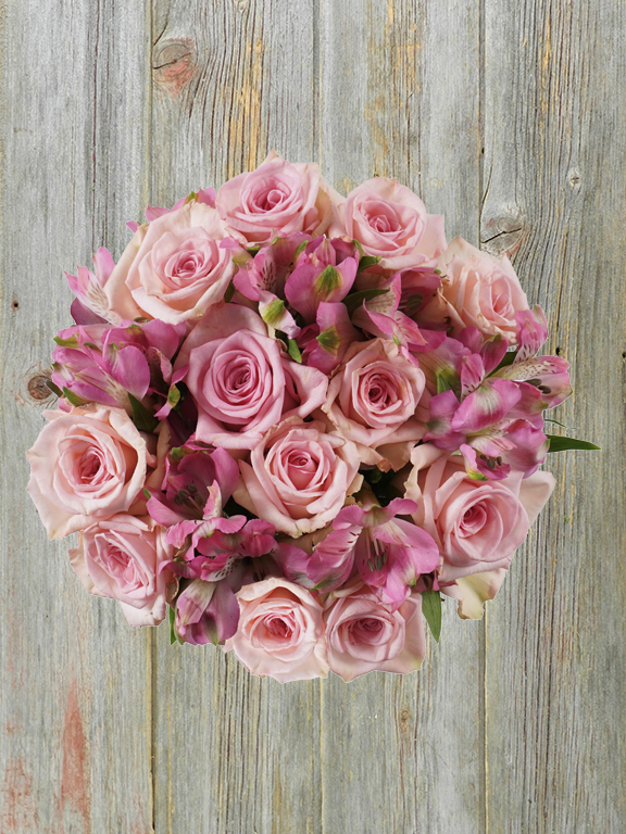 MONOCHROMATIC PINK ALSTROMERIA AND  ROSE 18 STEM BOUQUET